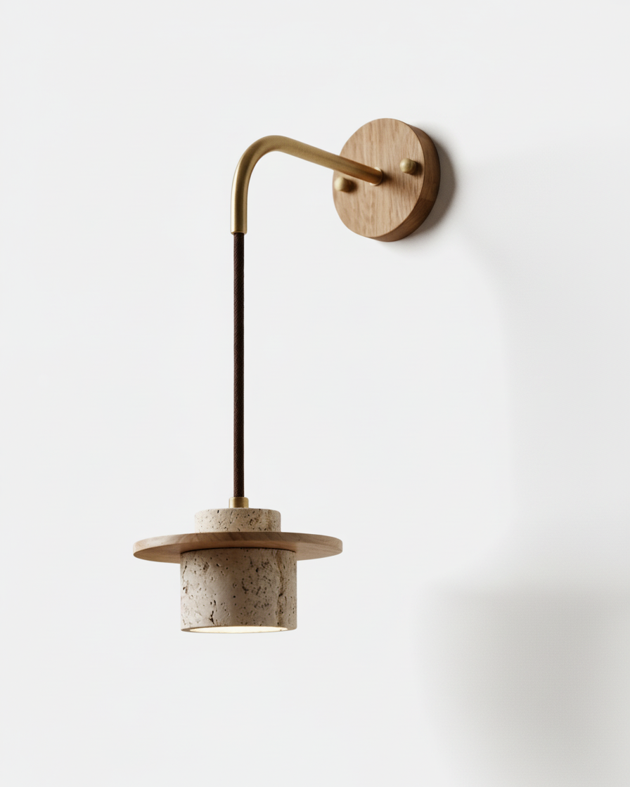 Applique murale Mifube – travertin brut et bois massif – Lumsky