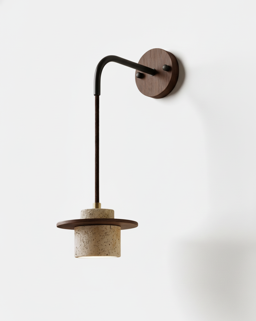 Applique murale Mifube – travertin brut et bois massif – Lumsky