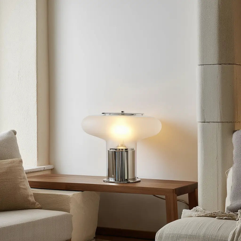 LuminaraGlass | Élégante Lampe de Table en Verre avec Pied Chromé Lumsky