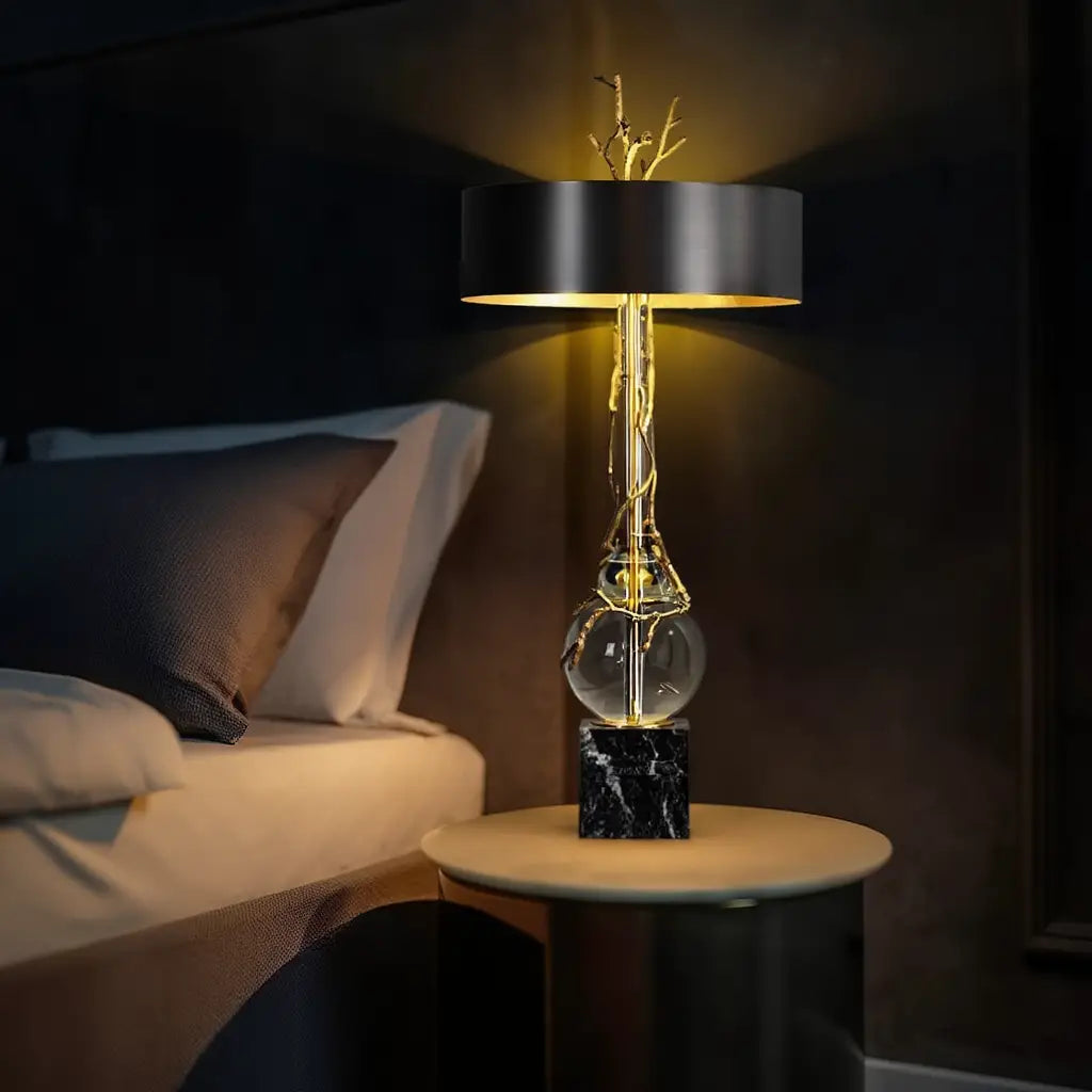 MarbreLamp | Élégante Lampe de Table en Marbre Noir Design Moderne Lumsky