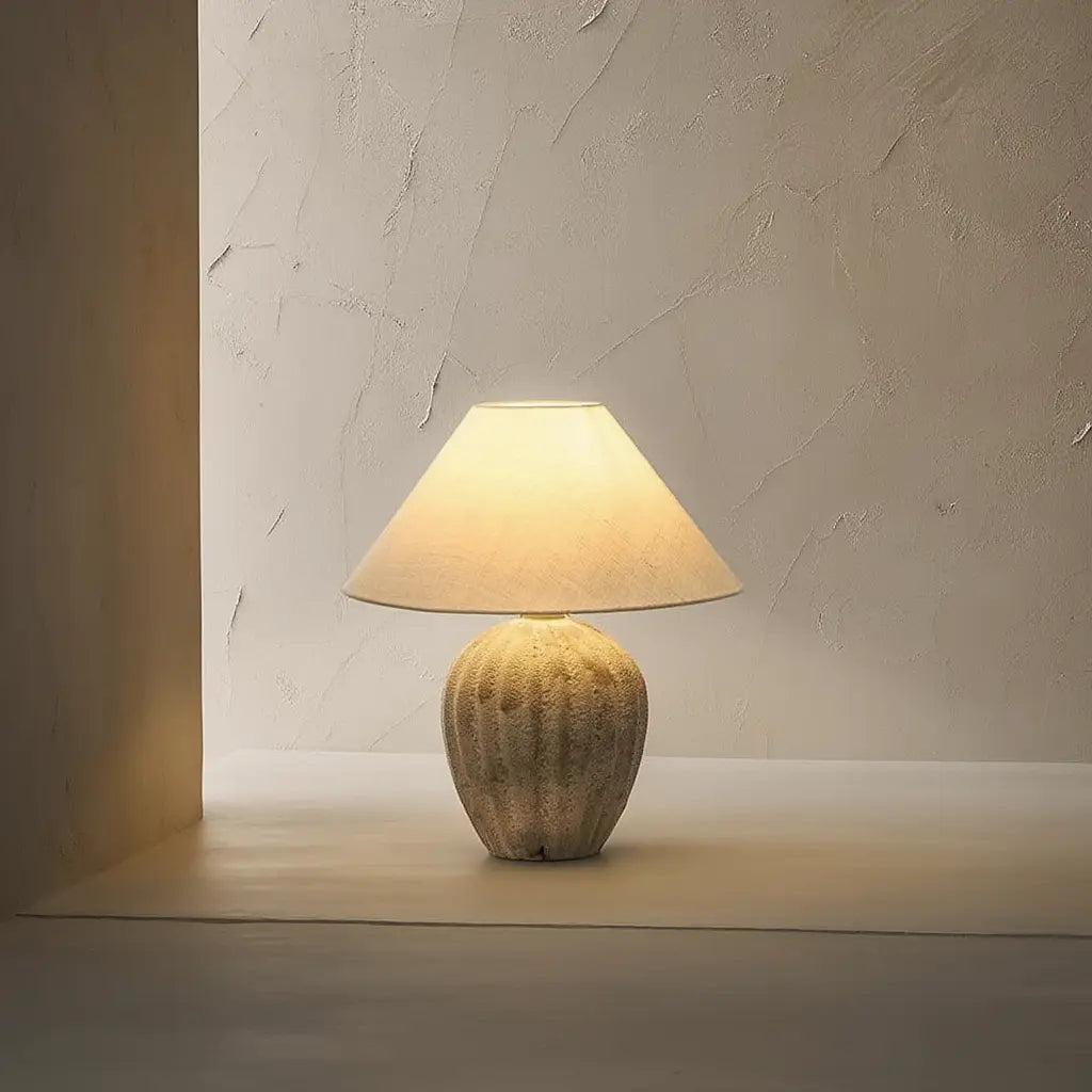 CéramiLight | Élégante Rétro Lampe de Table en Céramique et Lin Lumsky