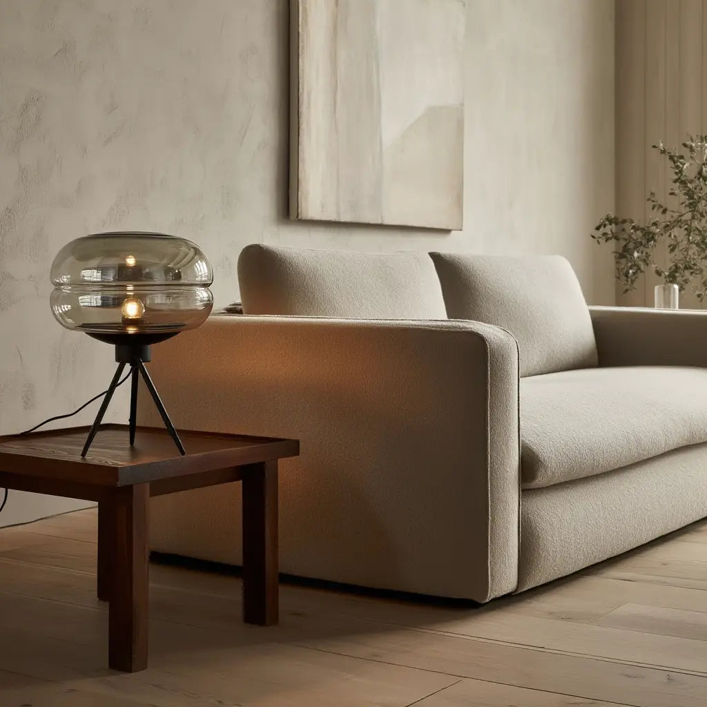 VerreFumé | Élégante Lampe de Table Moderne en Verre Fumé et Métal Lumsky