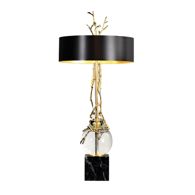 Lampe de table Coros – marbre noir, abat-jour noir – Lumsky