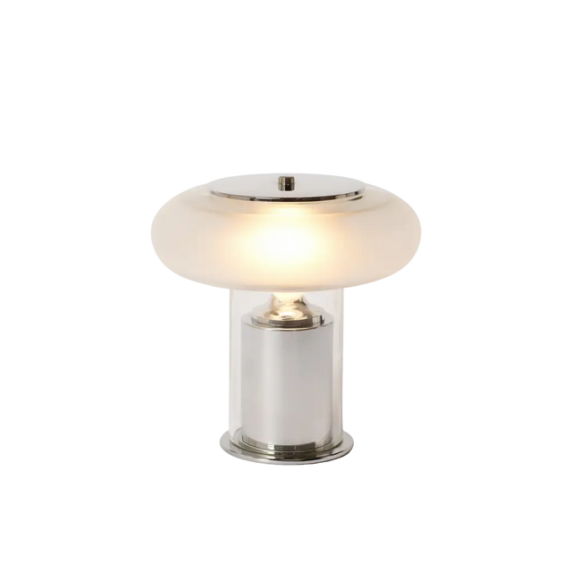 Lampe de table Arcis – verre et pied chromé, LED ambiante – Lumsky