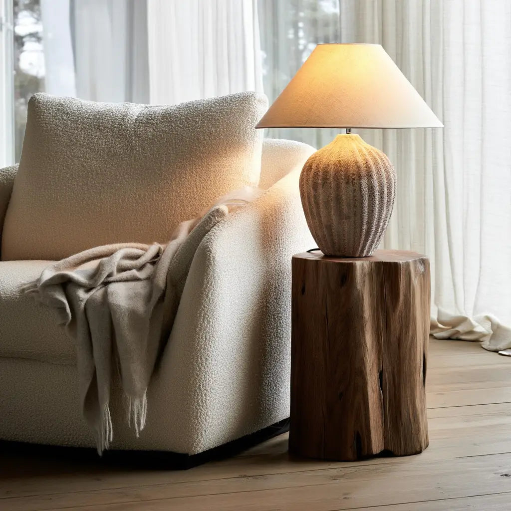 CéramiLight | Élégante Rétro Lampe de Table en Céramique et Lin Lumsky