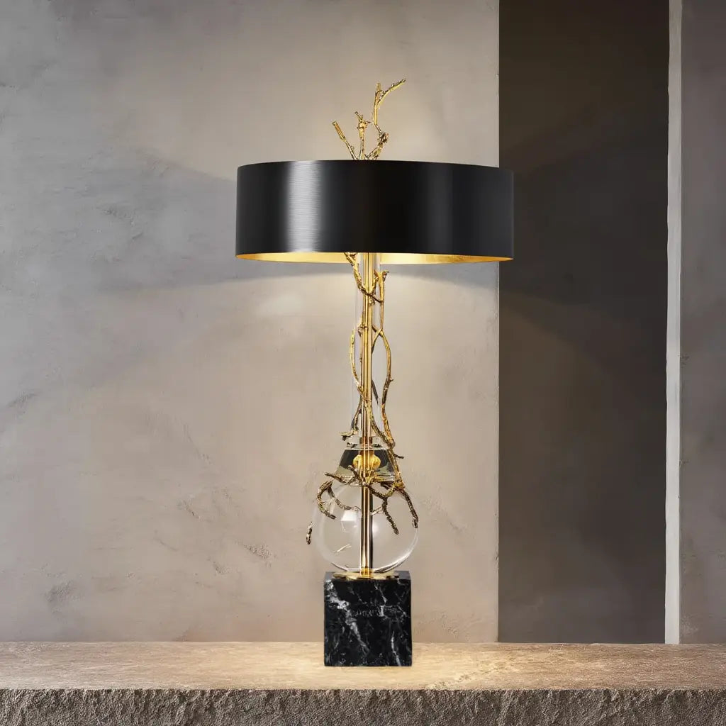 MarbreLamp | Élégante Lampe de Table en Marbre Noir Design Moderne Lumsky