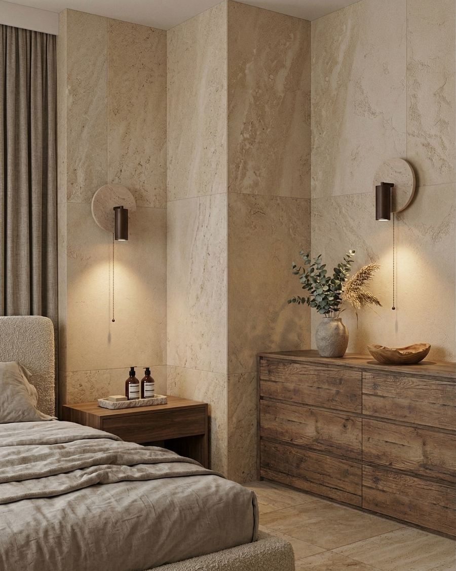 Applique murale Sasev – travertin & bois – Lumsky