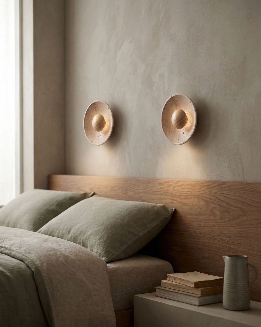 Applique murale Veveto – travertin & bois – Lumsky