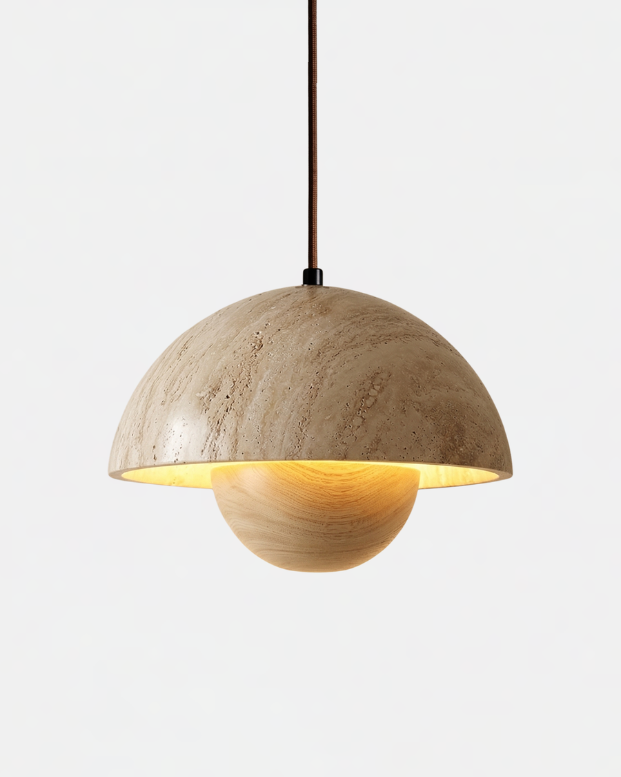 Suspension Abos – travertin véritable et bois massif – Lumsky