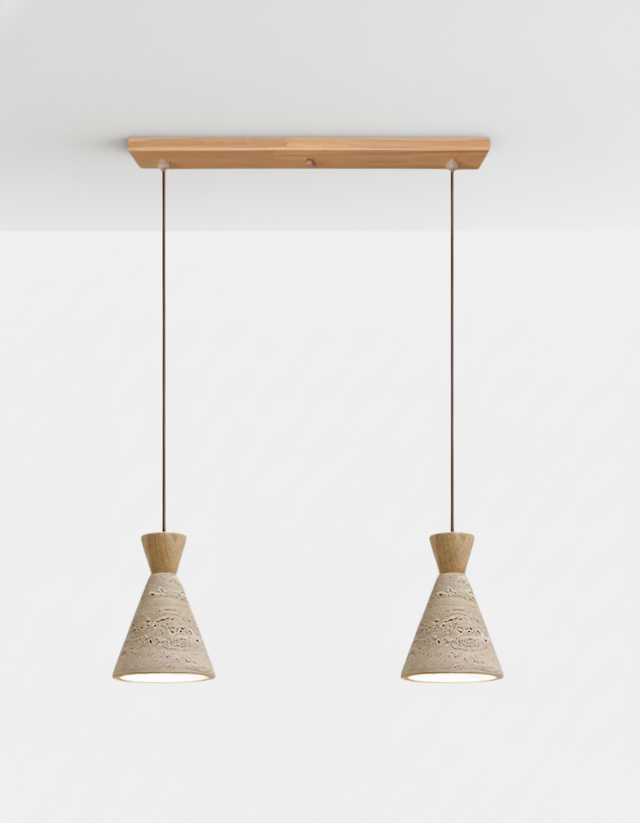 Suspension Cadota – travertin authentique et bois massif – Lumsky