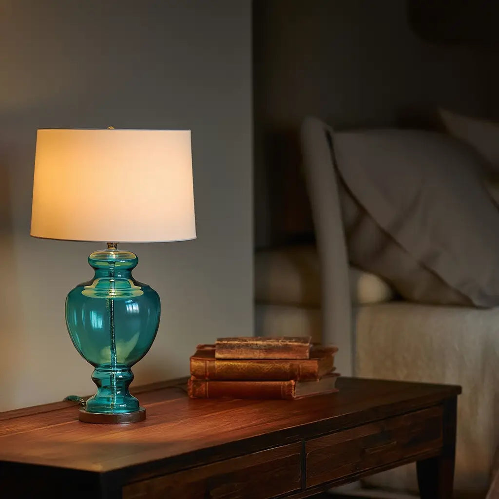 VerreLamp | Élégante Lampe de Table Moderne en Verre et Tissu Design Lumsky