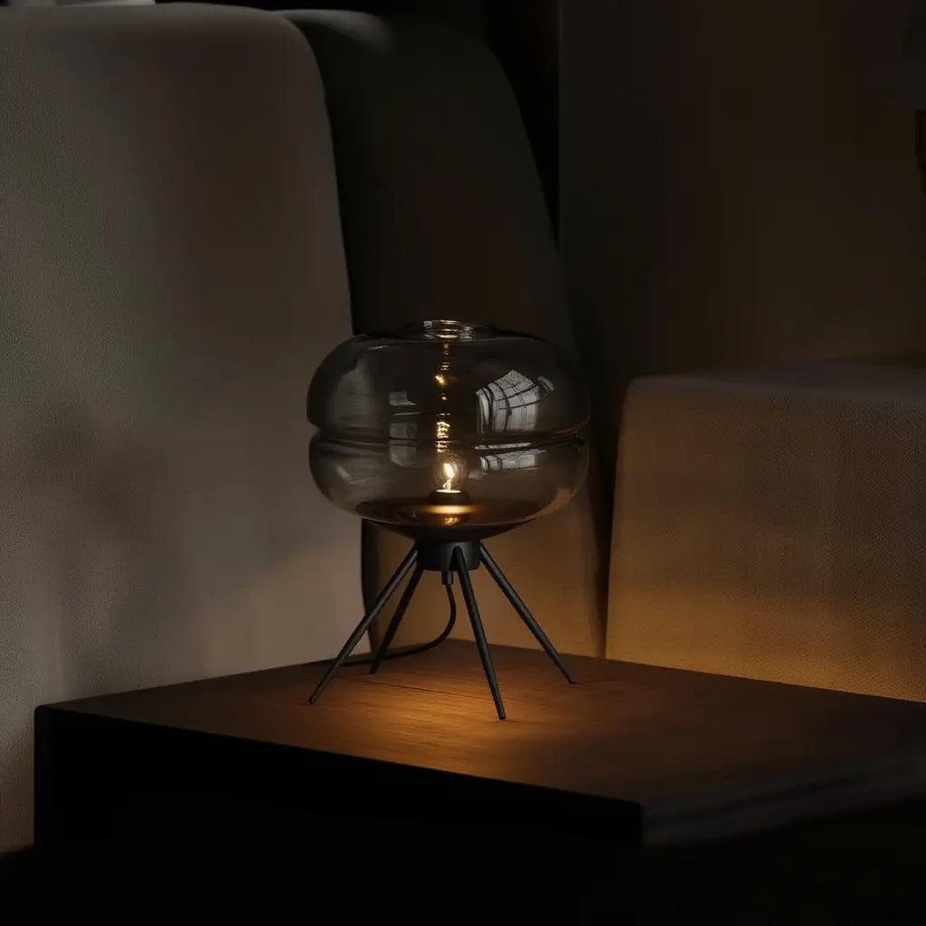 VerreFumé | Élégante Lampe de Table Moderne en Verre Fumé et Métal Lumsky